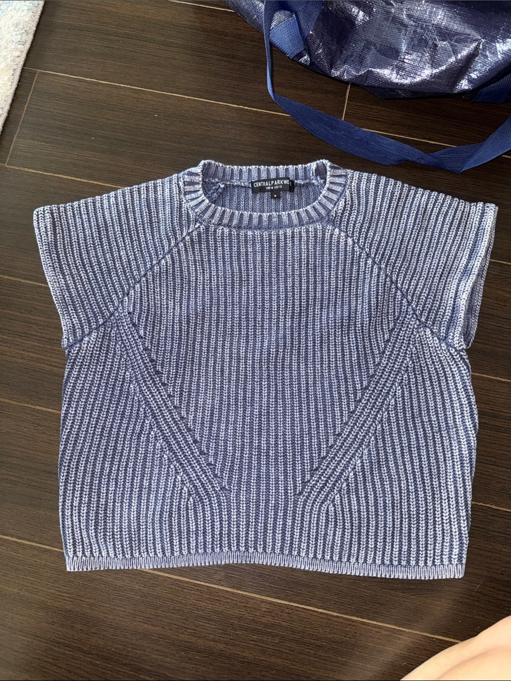 Central Park West Blue Striped Crew Neck Sweater